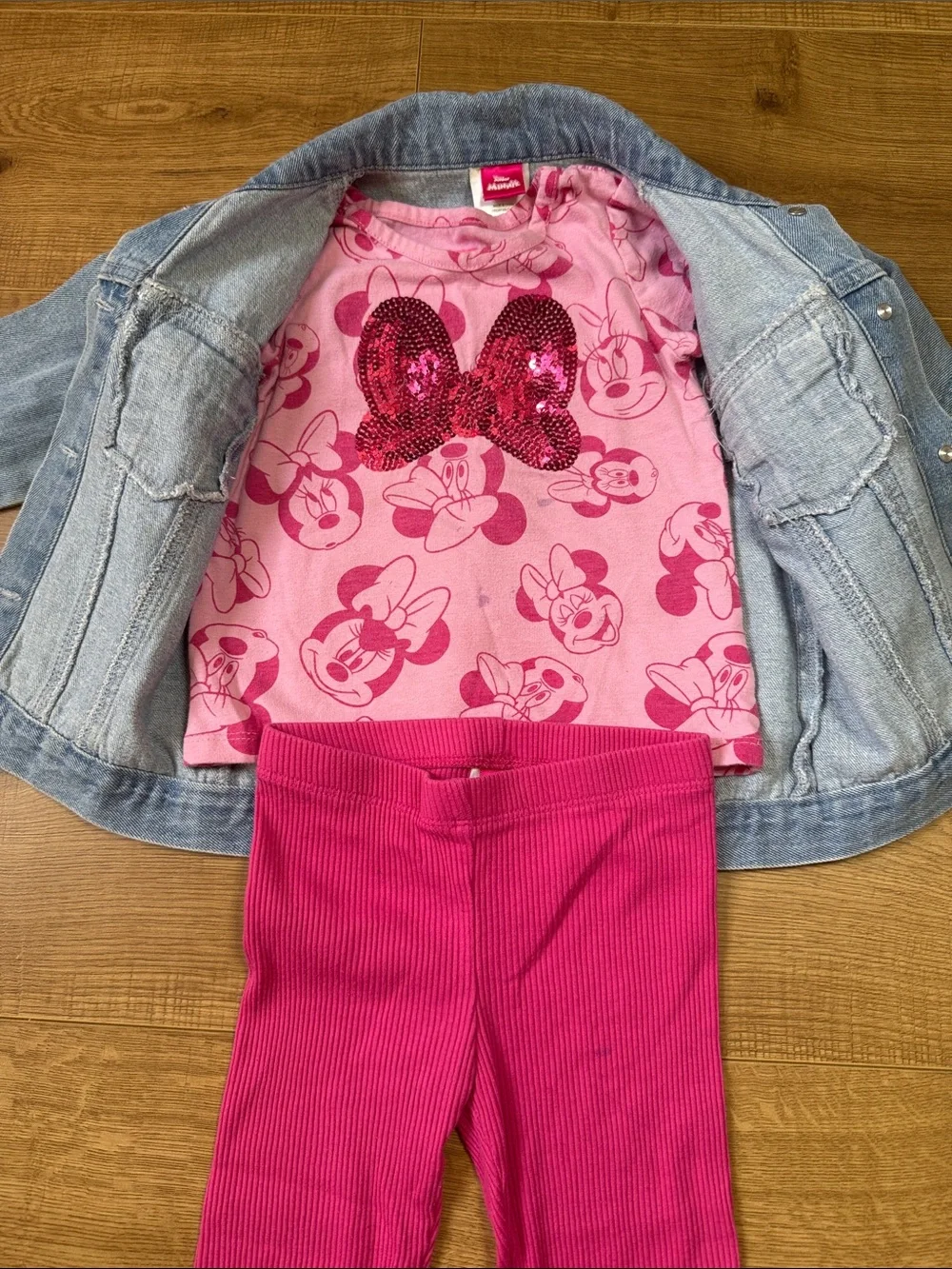 Minnie Mouse Denim Jacket and Bright Pink Leggings Set